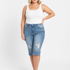 Women's Blue Distressed Short Jeans